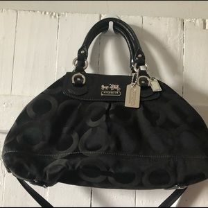 Black and stained lined Coach Satchel bag